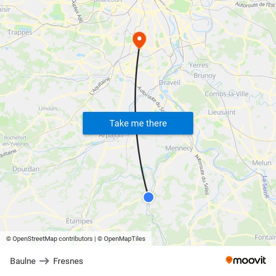 Baulne to Fresnes map