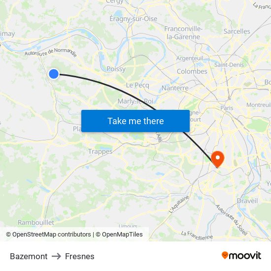 Bazemont to Fresnes map