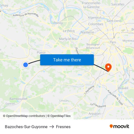 Bazoches-Sur-Guyonne to Fresnes map