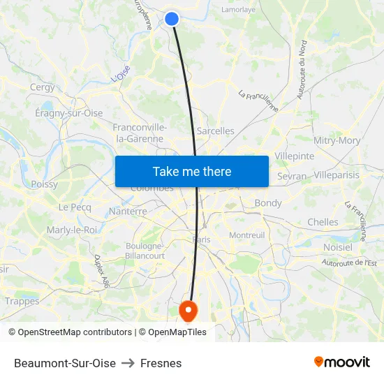 Beaumont-Sur-Oise to Fresnes map