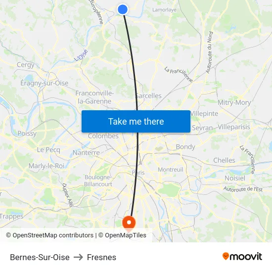 Bernes-Sur-Oise to Fresnes map