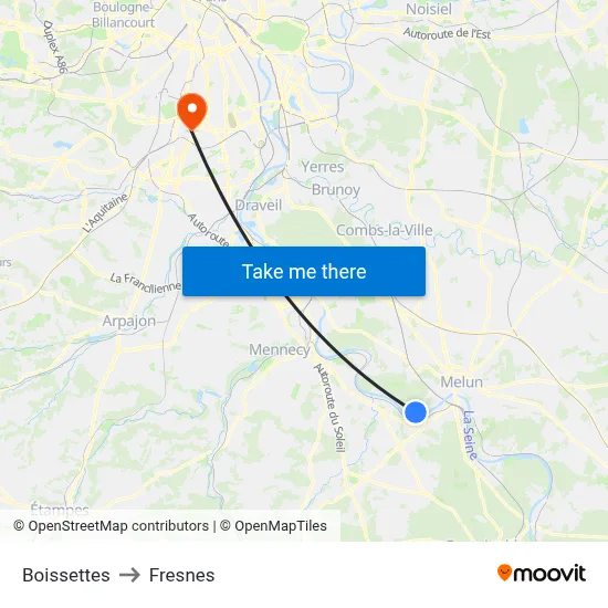 Boissettes to Fresnes map