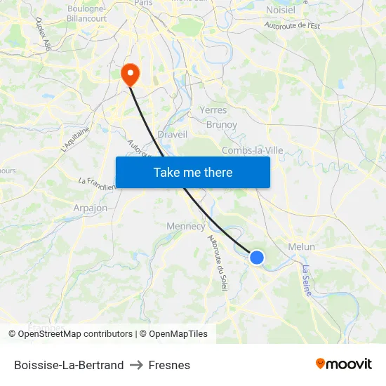 Boissise-La-Bertrand to Fresnes map