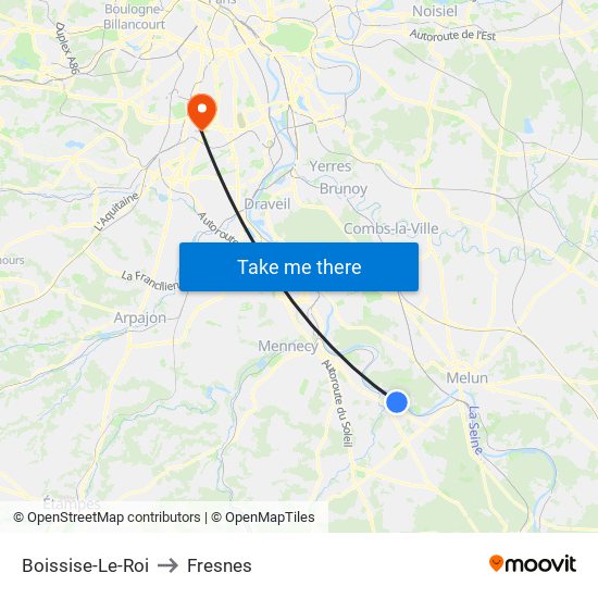 Boissise-Le-Roi to Fresnes map