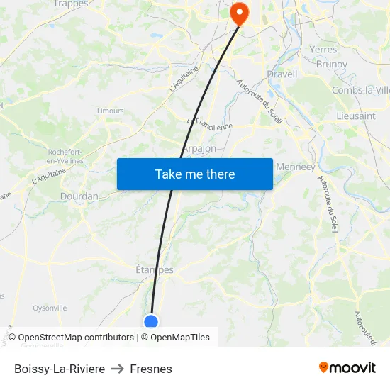 Boissy-La-Riviere to Fresnes map