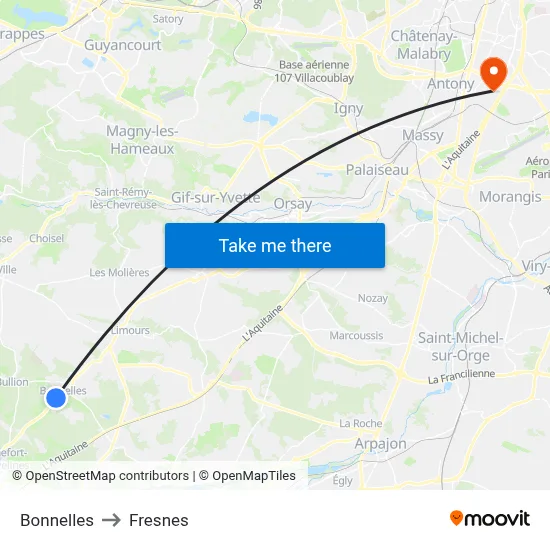 Bonnelles to Fresnes map