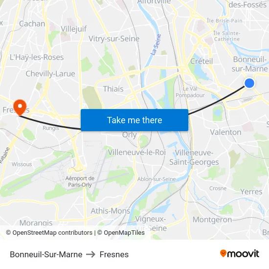 Bonneuil-Sur-Marne to Fresnes map