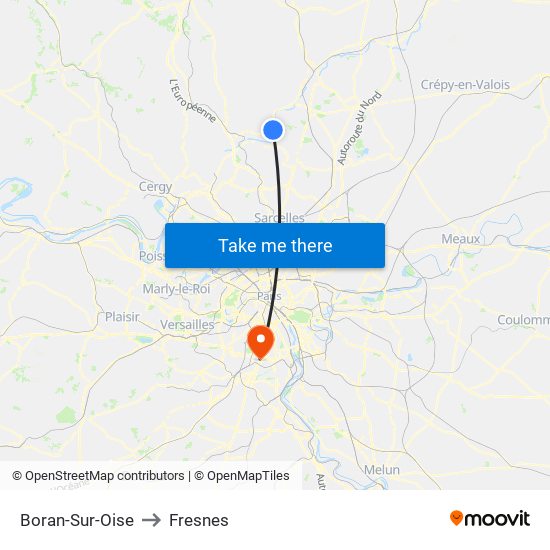 Boran-Sur-Oise to Fresnes map