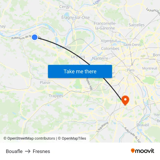 Bouafle to Fresnes map