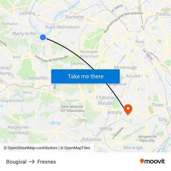 Bougival to Fresnes map