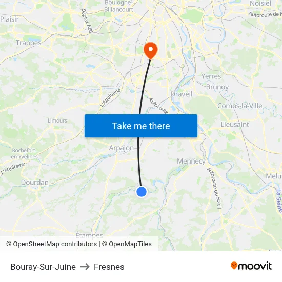Bouray-Sur-Juine to Fresnes map