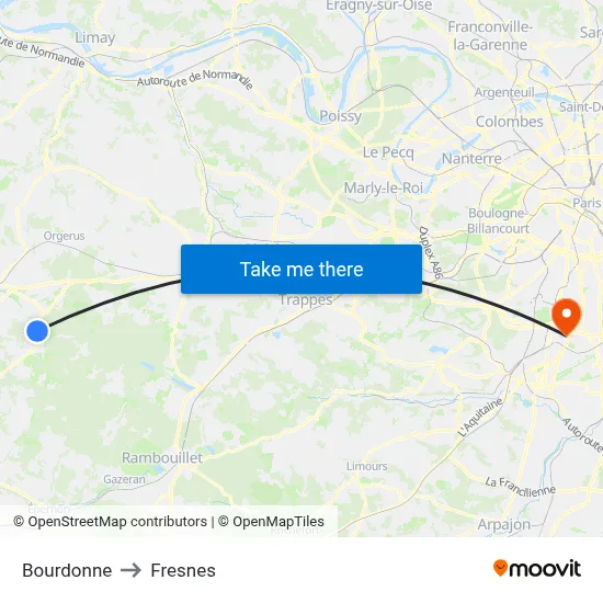 Bourdonne to Fresnes map