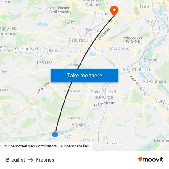 Breuillet to Fresnes map
