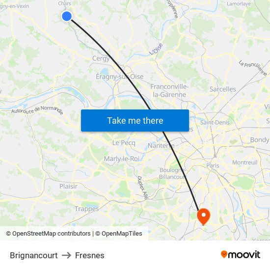 Brignancourt to Fresnes map