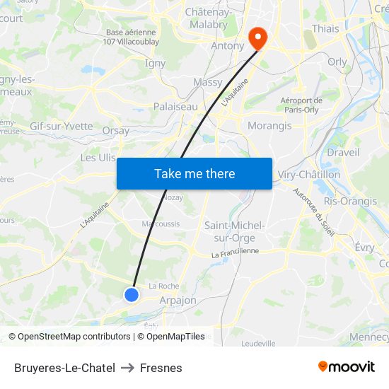 Bruyeres-Le-Chatel to Fresnes map