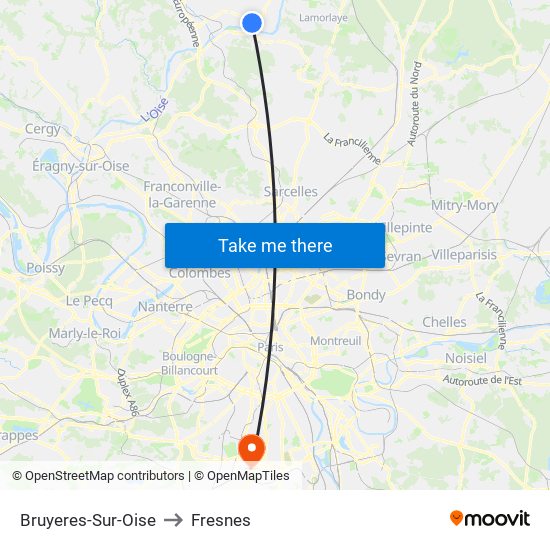 Bruyeres-Sur-Oise to Fresnes map