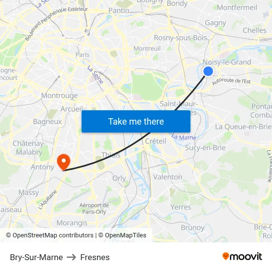 Bry-Sur-Marne to Fresnes map