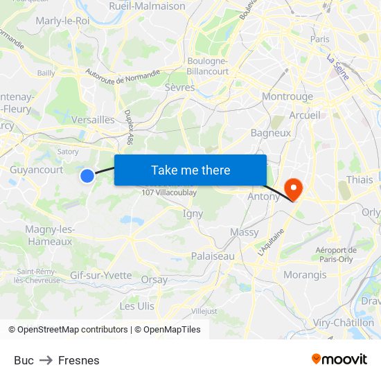 Buc to Fresnes map