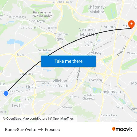 Bures-Sur-Yvette to Fresnes map