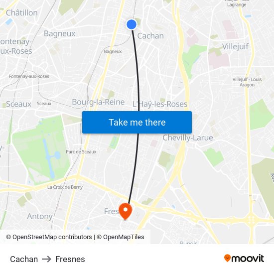 Cachan to Fresnes map