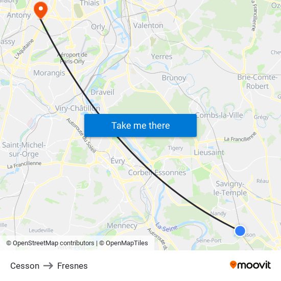 Cesson to Fresnes map