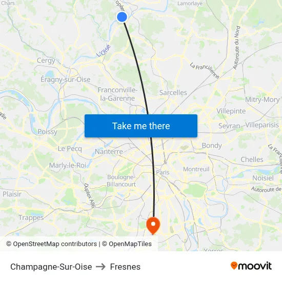 Champagne-Sur-Oise to Fresnes map