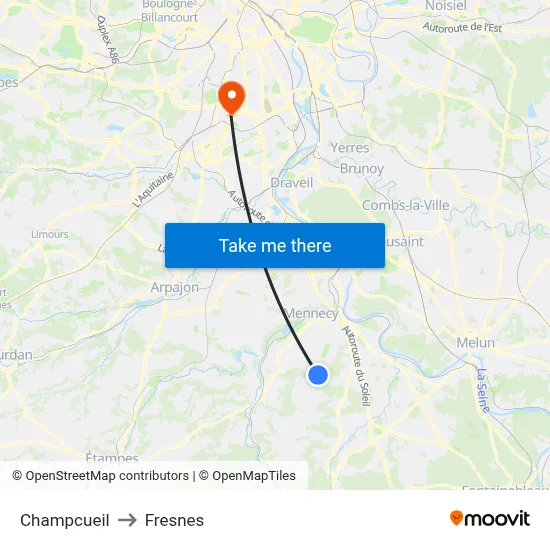 Champcueil to Fresnes map