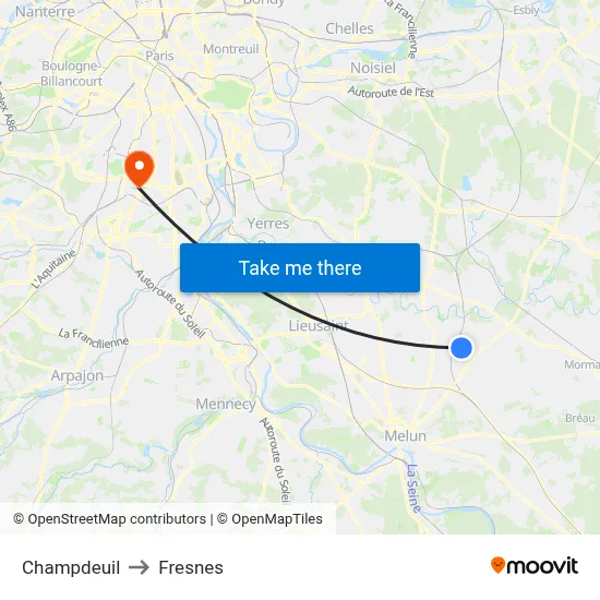 Champdeuil to Fresnes map