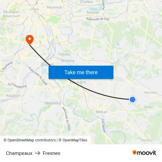 Champeaux to Fresnes map