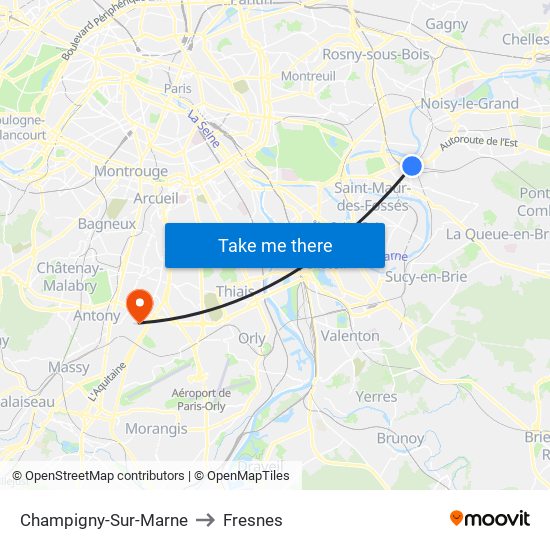Champigny-Sur-Marne to Fresnes map