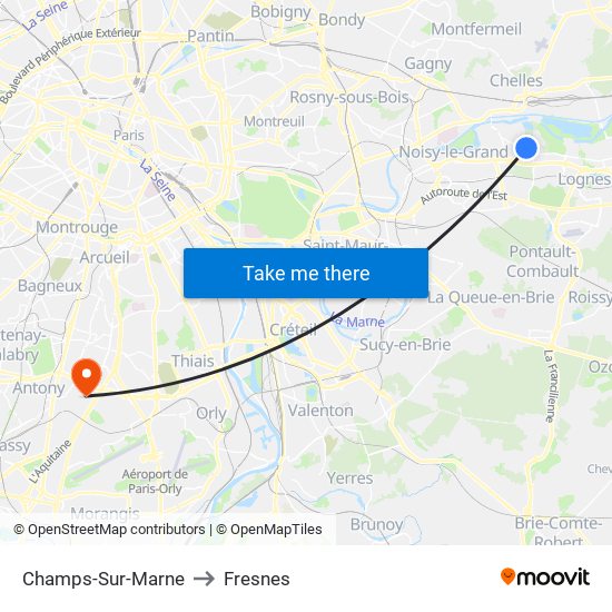 Champs-Sur-Marne to Fresnes map