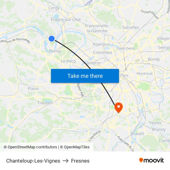 Chanteloup-Les-Vignes to Fresnes map