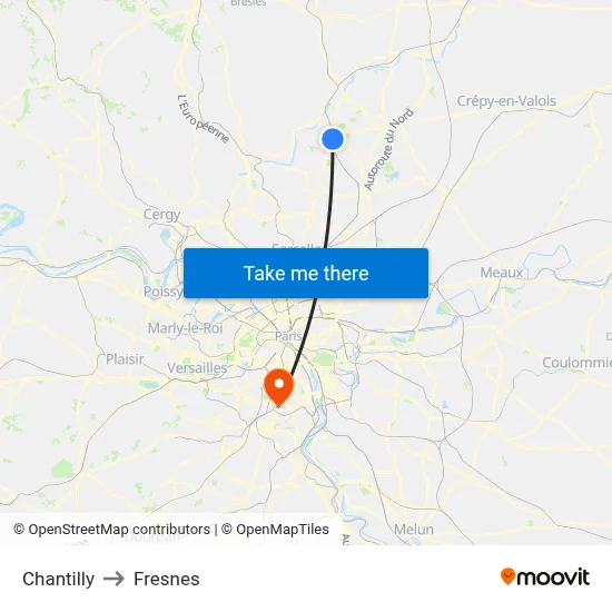 Chantilly to Fresnes map
