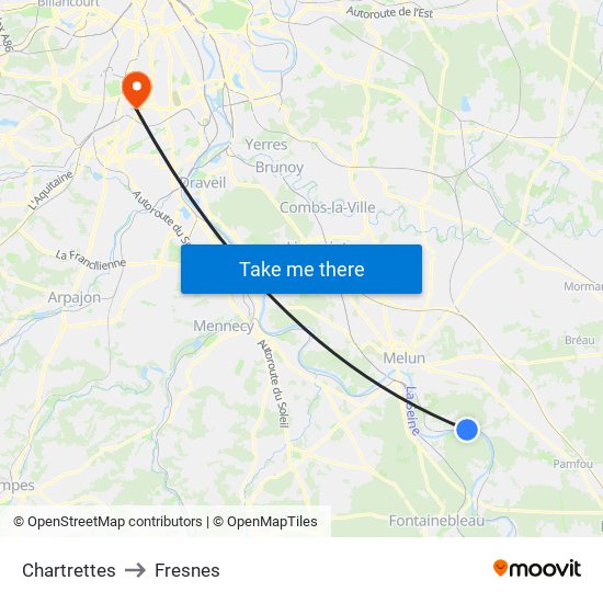 Chartrettes to Fresnes map