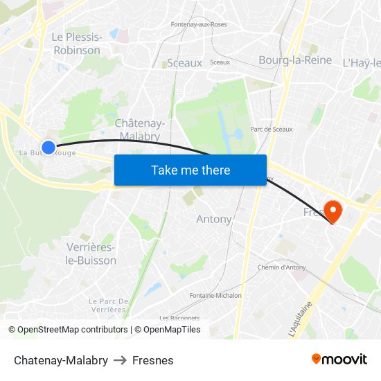 Chatenay-Malabry to Fresnes map