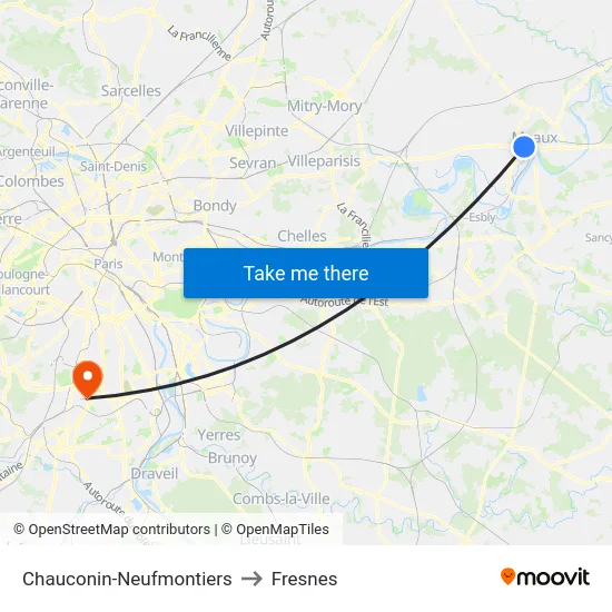 Chauconin-Neufmontiers to Fresnes map