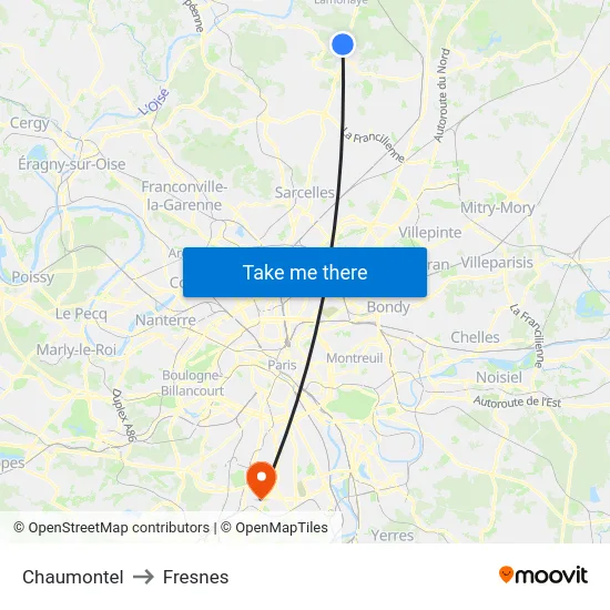Chaumontel to Fresnes map