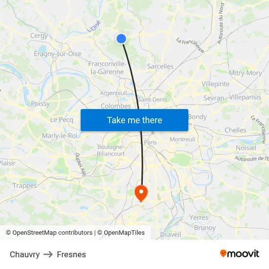 Chauvry to Fresnes map