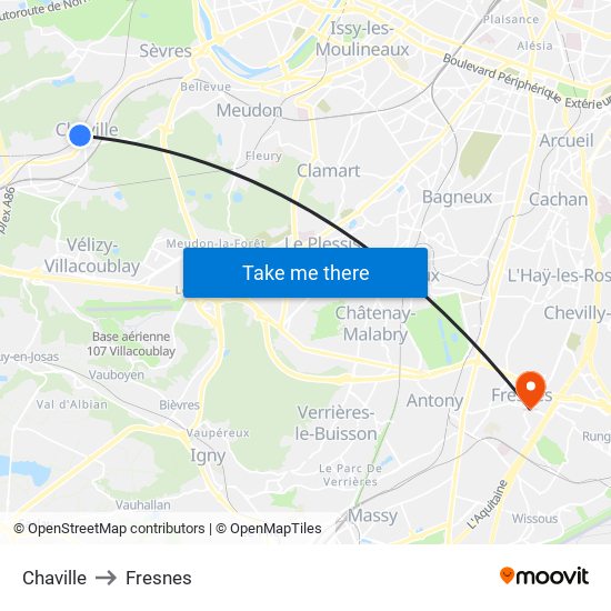 Chaville to Fresnes map