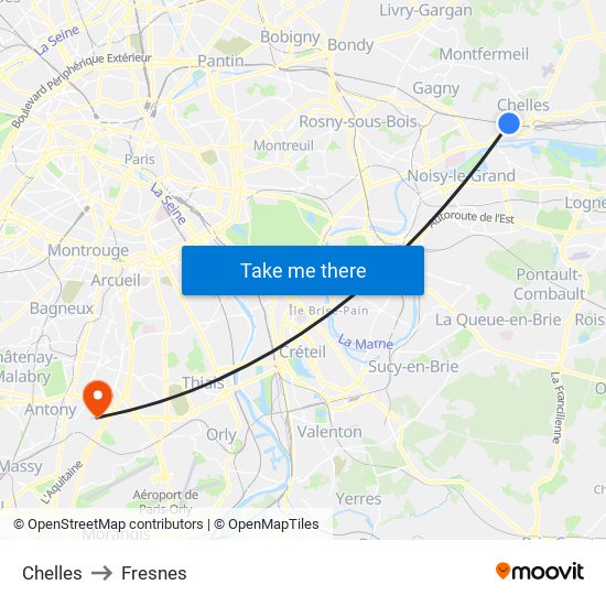 Chelles to Fresnes map