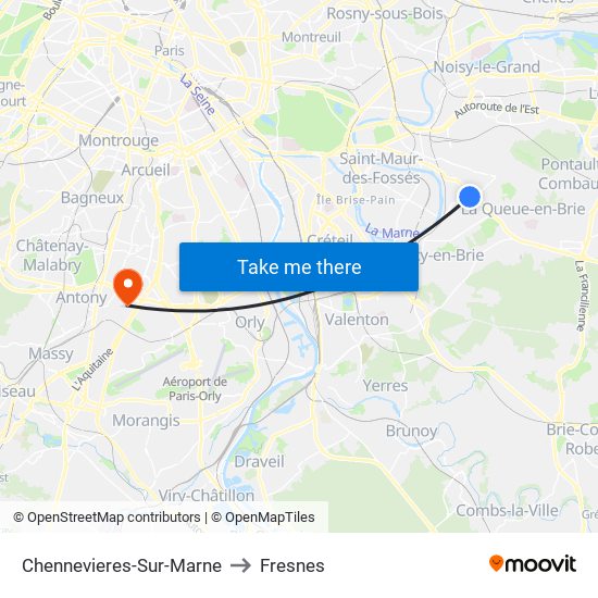 Chennevieres-Sur-Marne to Fresnes map