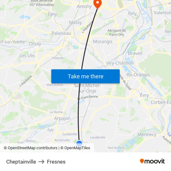 Cheptainville to Fresnes map