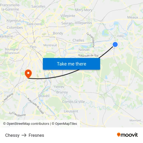 Chessy to Fresnes map