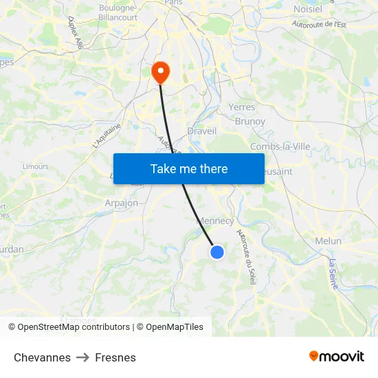 Chevannes to Fresnes map
