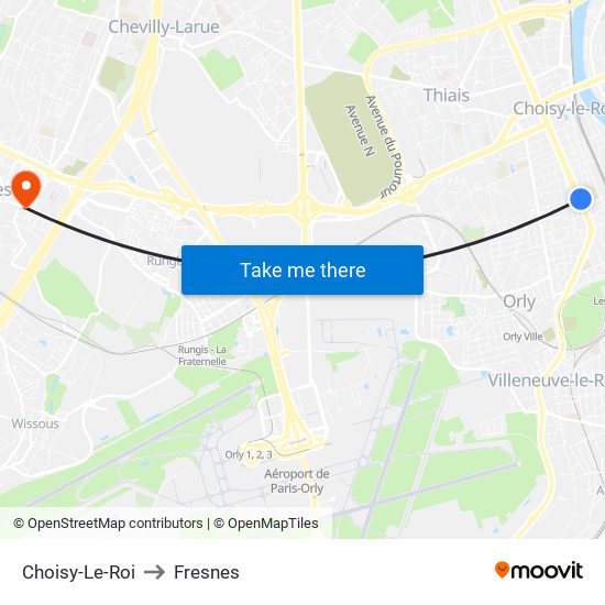 Choisy-Le-Roi to Fresnes map