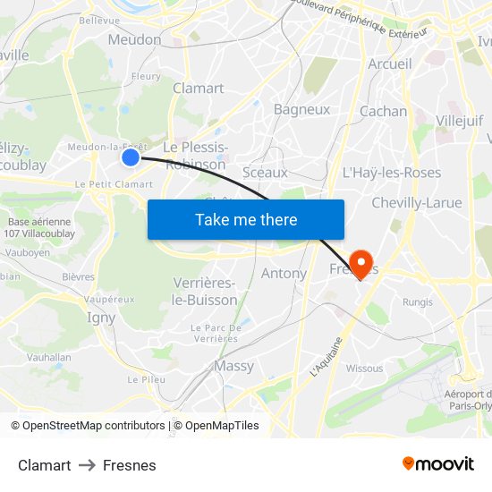 Clamart to Fresnes map