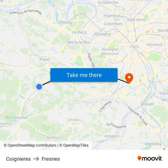 Coignieres to Fresnes map