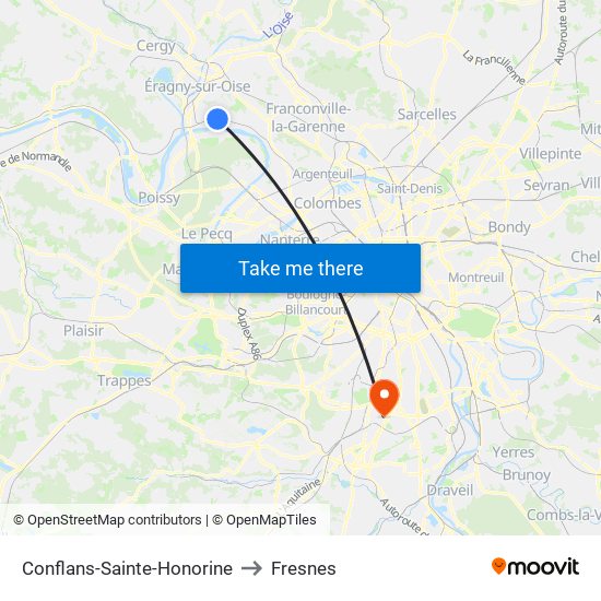 Conflans-Sainte-Honorine to Fresnes map