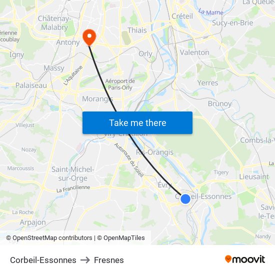 Corbeil-Essonnes to Fresnes map