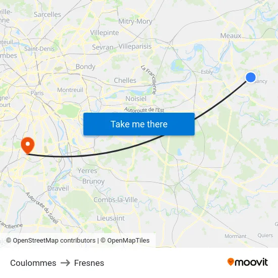Coulommes to Fresnes map